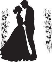Floral Fusion Wedding Couple Icon Petal Waltz Black Vector Logo