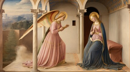 Mary and the Annunciation of the angel - obrazy, fototapety, plakaty