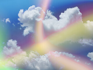 beauty sweet pastel yellow and blue colorful with fluffy clouds on sky. multi color rainbow image. abstract fantasy growing light
