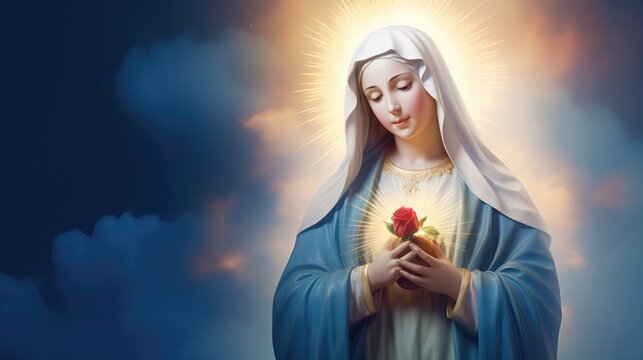 Mary Mother mystical rose, immaculate heart, beautiful loving expression 