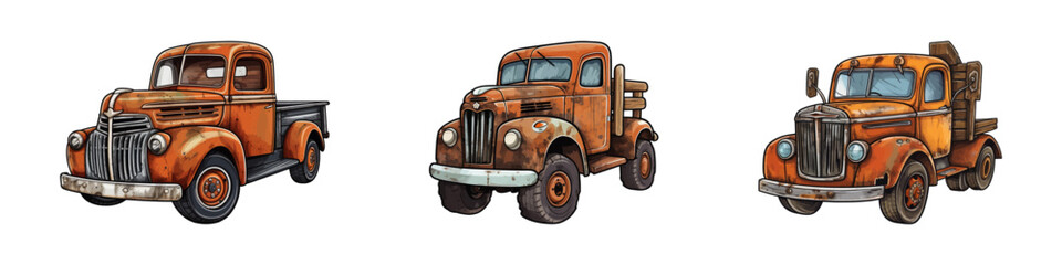 Old rusty truck. Cartoon vector illustration