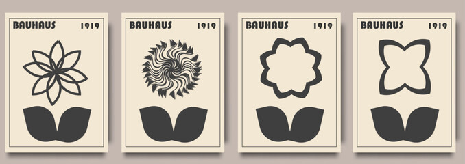 Retro Bauhaus futuristic  Inspired flowers posters. . Creative covers, layouts or posters concept in modern minimal style for corporate identity, branding, social media. Trendy design templates