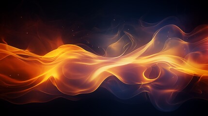 Gold flame smoke banner on dark background. Soft magical glow abstract scene. 