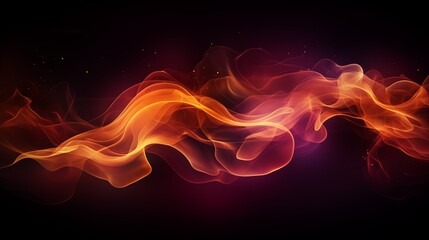 Gold flame smoke banner on dark background. Soft magical glow abstract scene. 