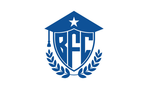 BFC three letter iconic academic logo design vector template. monogram, abstract, school, college, university, graduation cap symbol logo, shield, model, institute, educational, coaching canter, tech