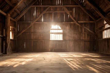 indoor view of an old wooden barn