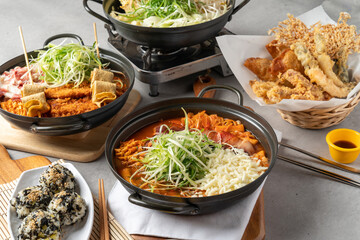 Flying Fish Roe Rice Ball food, meal, table, vegetable, meat, fish, cuisine, Fried shrimp, Beef pork belly rice cake, pork cutlet, fish cake, fish cake, cheese