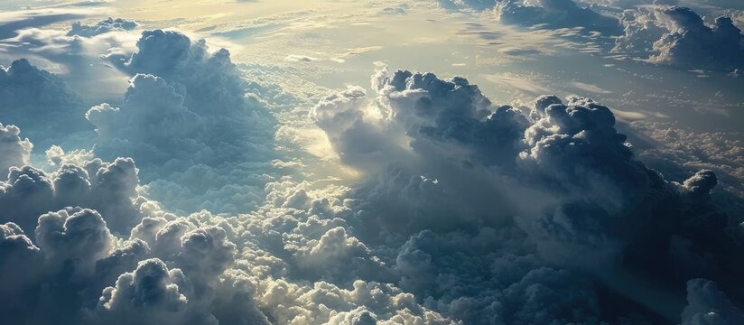 Airborne perspective of rainstorm clouds covering Earth.