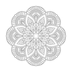 Oriental Simple Mandala Flower Design coloring book page vector file