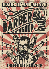 Obraz premium Hairdresser shop poster template. Design element forfor advertising flyer design. Vector illustration