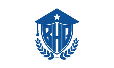 BHQ three letter iconic academic logo design vector template. monogram, abstract, school, college, university, graduation cap symbol logo, shield, model, institute, educational, coaching canter, tech