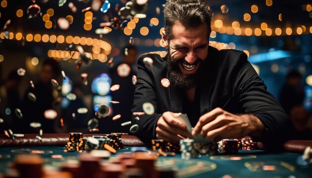Casino win celebration and raining money around him