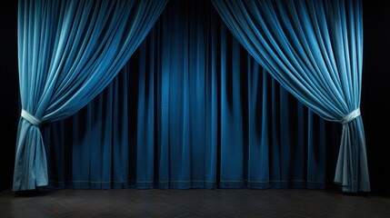 Background image of a blue velvet stage curtain 