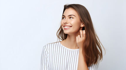 Fototapeta premium woman smiling and thinking