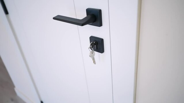 keys in the door hole in a new building