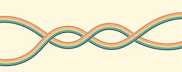 Abstract background of rainbow groovy Wavy Line design in 1970s Hippie Retro style. Vector pattern ready to use for cloth, textile, wrap and other.