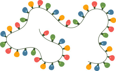 Christmas colorful lights isolated on white background. Garlands for decoration. Glowing light bulb for Christmas cards, banners, posters, web. Vector illustration.
