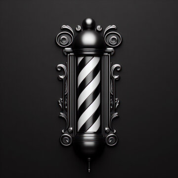 classic barber pole on solid black background photo. ai generative