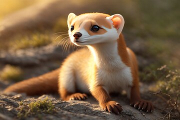 Fototapeta premium closeup Wilderness Cutie Long Tailed Weasel. ai generative