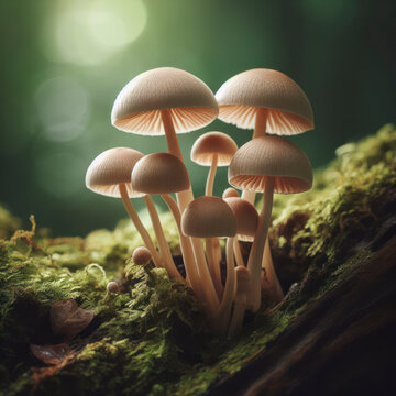 Edible mushrooms known as marasmius oreades commonly referred to as Fairy Ring Mushroom. ai generative