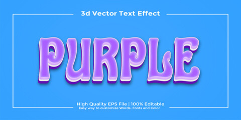 Purple editable text style effect illustrator. 3d vector template design