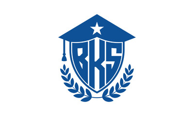 BKS three letter iconic academic logo design vector template. monogram, abstract, school, college, university, graduation cap symbol logo, shield, model, institute, educational, coaching canter, tech