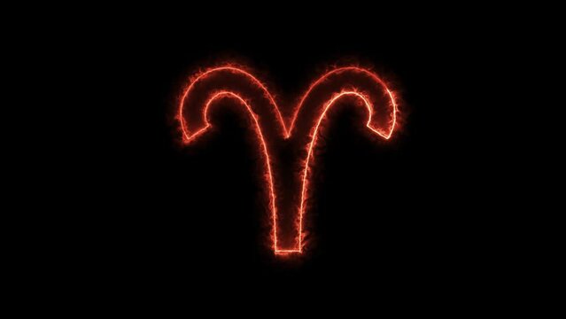 Animation of Drawing Aries Zodiac sign with Flaming lines. Glowing orange lines animation. Loop Lines abstract Zodiac sign background