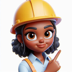 3d builder with helmet, engineering woman character