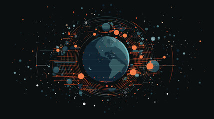 Obraz premium challenges of space debris in a vector art piece illustrating Earth's orbit cluttered with defunct satellites. cleanup missions 