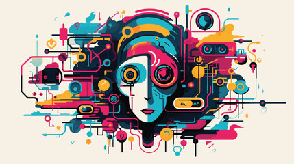 advancements in AI-driven creativity with a vector art piece showcasing robots engaged in artistic pursuits. 