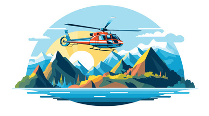 beauty of helicopter sightseeing in a vector art piece featuring helicopters flying over iconic landmarks and natural wonders.