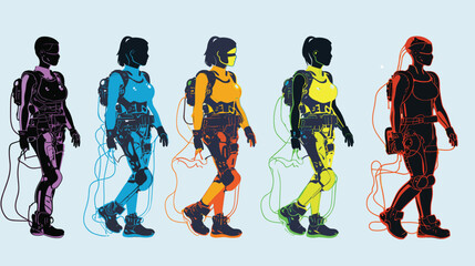 transformative impact of robotic exoskeletons in a vector art piece illustrating the integration of wearable robotic technology. - obrazy, fototapety, plakaty