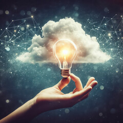 conceptual image with light bulb and cloud in it. Imagination and inspiration concept. ai generative