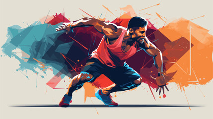 determination of a gym-goer during high-intensity interval training (HIIT) in a vector art piece featuring explosive and dynamic exercises. - obrazy, fototapety, plakaty