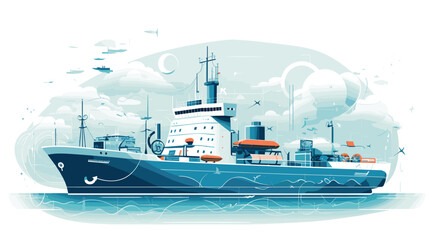 maritime transportation with a vector scene featuring electric and autonomous ships. Illustrate eco-friendly vessels and autonomous boats navigating waterways - obrazy, fototapety, plakaty