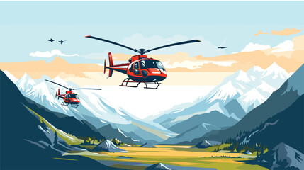 scenic beauty of helicopter sightseeing in a vector art piece featuring helicopters flying over iconic landmarks and natural wonders.