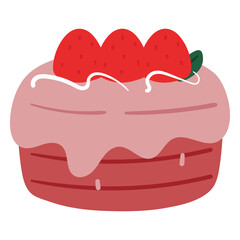 hand drawing cartoon strawberry cake. cute food sticker