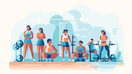 gym environment in a vector scene featuring women working out together, encouraging each other during weightlifting, or participating in group fitness classes. 