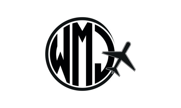 WMJ three initial letter circle tour & travel agency logo design vector template. hajj umrah agency, abstract, wordmark, business, monogram, minimalist, brand, company, flat, tourism agency, tourist
