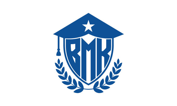 BMK three letter iconic academic logo design vector template. monogram, abstract, school, college, university, graduation cap symbol logo, shield, model, institute, educational, coaching canter, tech
