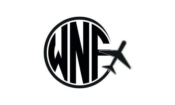 WNF three initial letter circle tour & travel agency logo design vector template. hajj umrah agency, abstract, wordmark, business, monogram, minimalist, brand, company, flat, tourism agency, tourist
