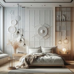 minimalist bedroom interior, incredibly detailed, intricate details, sharpen