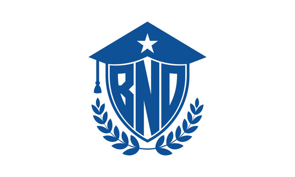 BNO three letter iconic academic logo design vector template. monogram, abstract, school, college, university, graduation cap symbol logo, shield, model, institute, educational, coaching canter, tech