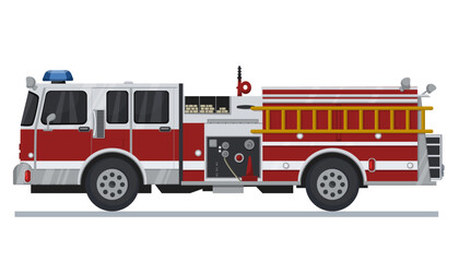 Fire truck isolated on white background. Vector illustration