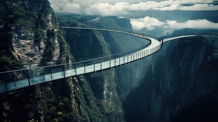 Fototapeta premium Translucent, panoramic, suspended, architectural marvel, stunning, contemporary, engineering feat, infinity. Generated by AI.