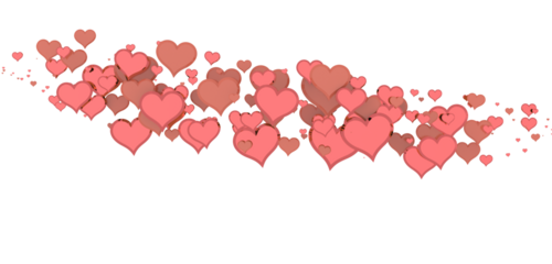 Falling red and pink hearts isolated on transparent background. Valentine’s day design. 3D rendering