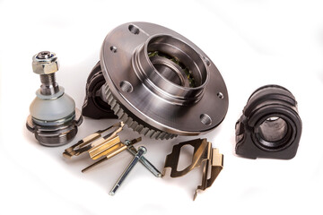 hub, support, car, pads, bracket. a set for repairing the front suspension of cars. close-up. On a...