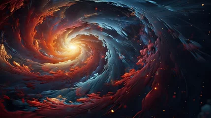 Foto op Canvas Visualization of swirling galaxies and cosmic elements in an abstract form. Celestial, astronomical, cosmic, vibrant, swirling, abstract representation. Generated by AI. © Anastasia