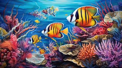 Fototapeta na wymiar Underwater beauty, marine biodiversity, tropical fish, vibrant coral, aquatic paradise, marine ecosystem. Generated by AI.