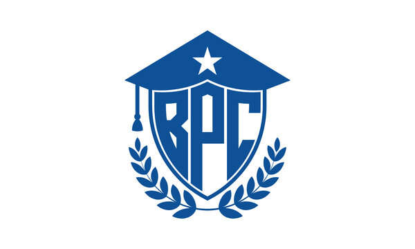 BPC three letter iconic academic logo design vector template. monogram, abstract, school, college, university, graduation cap symbol logo, shield, model, institute, educational, coaching canter, tech